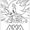 Shadow Sonic Coloring Page – An intense black and white coloring sheet showing Sonic in a dramatic power pose with burst lines in the background, featuring a Canva editable custom name section for easy customization.